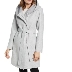 Bernardo Hooded Faux Wrap Coat Grey Size XS